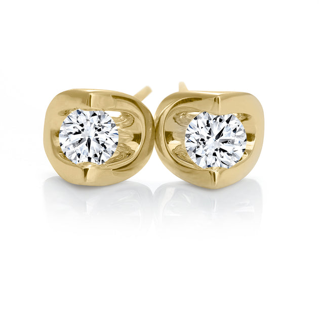 CR-E301-14K Gold Half Moon Canadian Diamond Stud Earrings