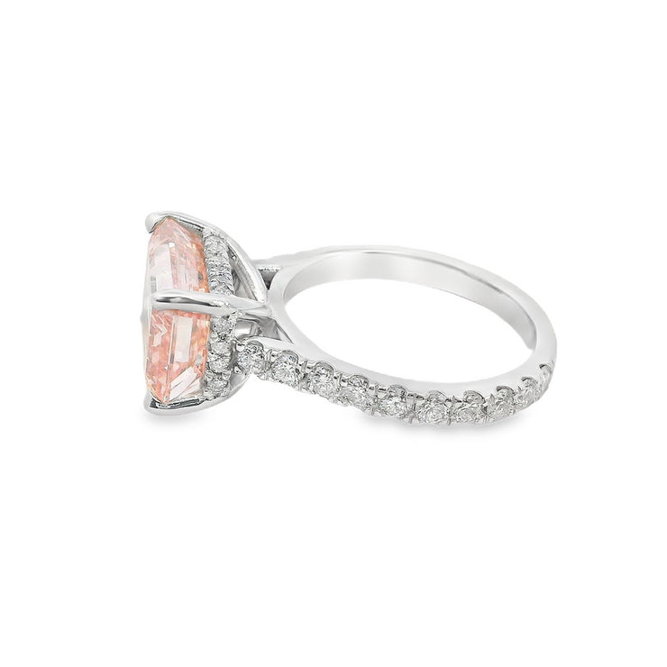 6.23ct Fancy Vivid Pink Emerald Lab Diamond Ring With Hidden Halo Natural Accent Diamonds