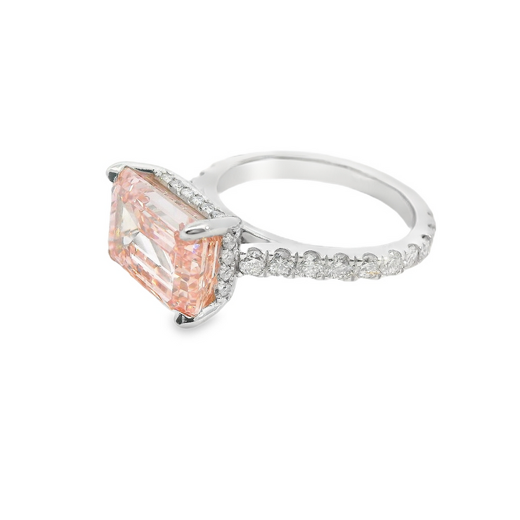 6.23ct Fancy Vivid Pink Emerald Lab Diamond Ring With Hidden Halo Natural Accent Diamonds