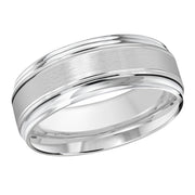 8mm white gold wedding ring slightly elevated satin double grooved edges