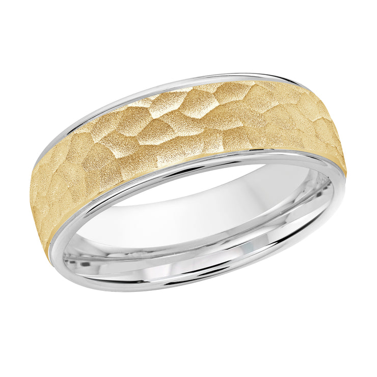 2-tone Hammered brush finish wedding band 7MM