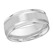 8MM Wide Brush Finish Accented With Milgrain Wedding Band