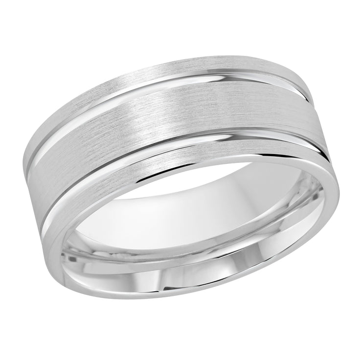 8MM Sleek Satin Finish Complemented With Polish Grooves Wedding Band