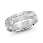 6MM 7-Stone Diamond Mens Brush Finish Wedding Band