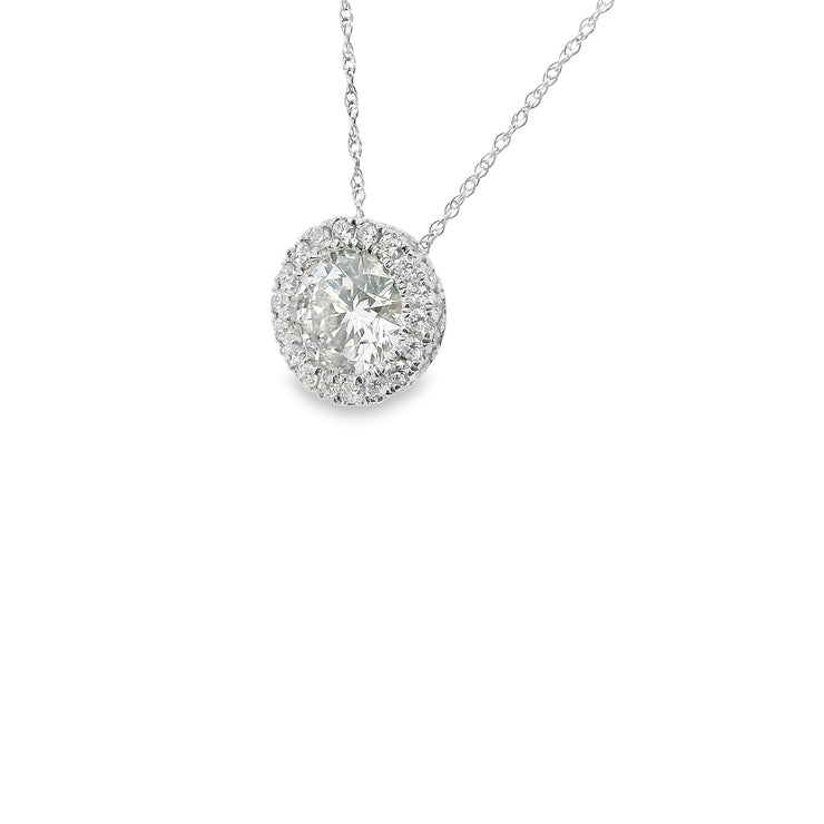 Modern & Sparkly 1.75ctw Round Brilliant Halo Lab-Diamond Pendant 14k white gold