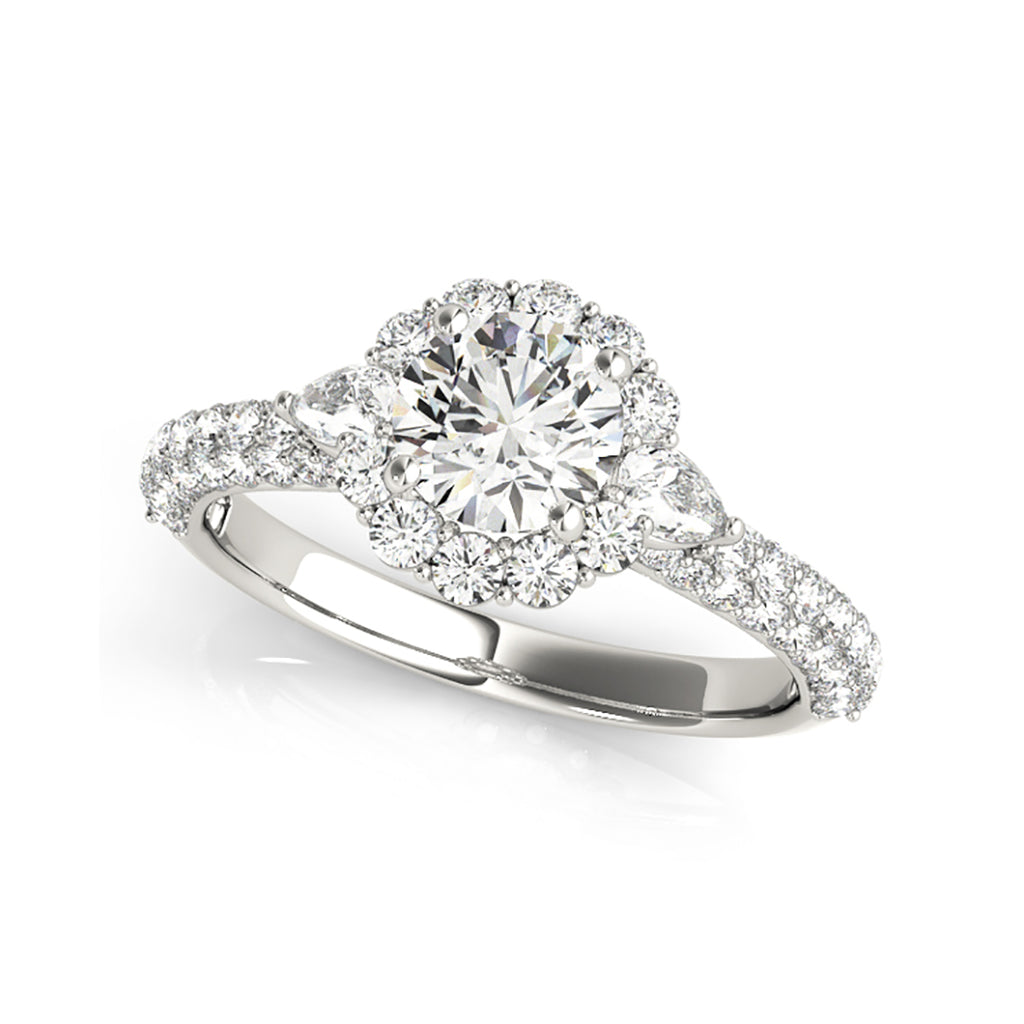 Flower-Inspired Round Halo Muti-Row Diamond Shank Engagement Ring