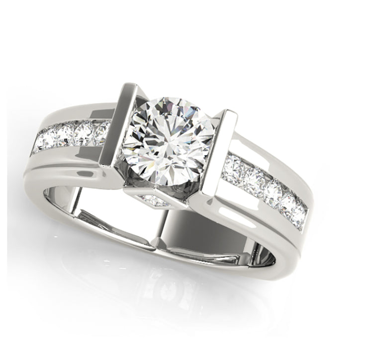 Round Tension-Set Solitaire With Wide Diamond Shank Engagement